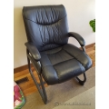 Black Leather Sleigh Guest Side Chair with Padded Arms